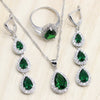 925 Sterling Silver Jewelry Sets Green Cubic Zircon Long Earrings/Pendant/Necklace/Ring Heart Bracelet for women Free Gift Box