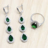 925 Sterling Silver Jewelry Sets Green Cubic Zircon Long Earrings/Pendant/Necklace/Ring Heart Bracelet for women Free Gift Box